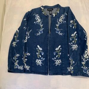 Denim&Co Blue Floral Embroidered Jean Jacket